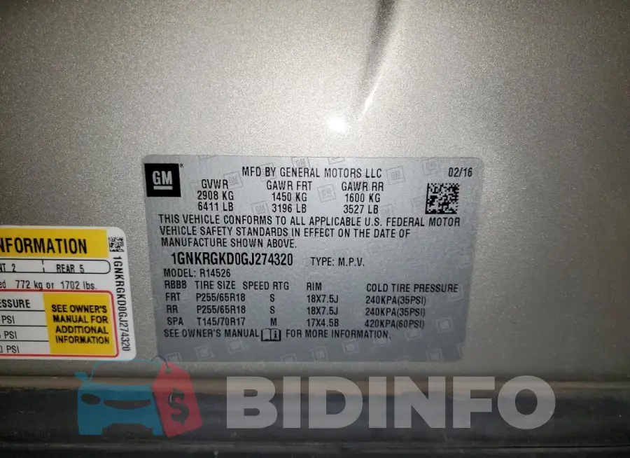 1GNKRGKD0GJ274320 Photo# 14