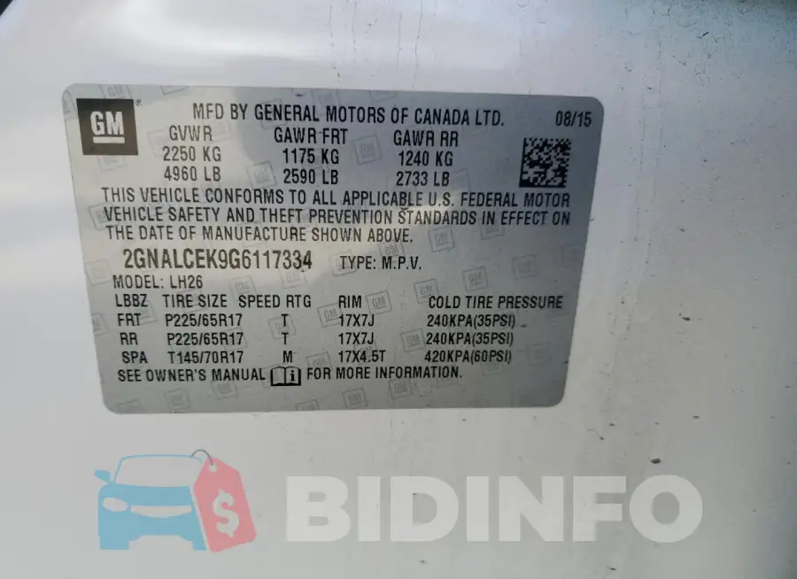 2GNALCEK9G6117334 Photo# 13