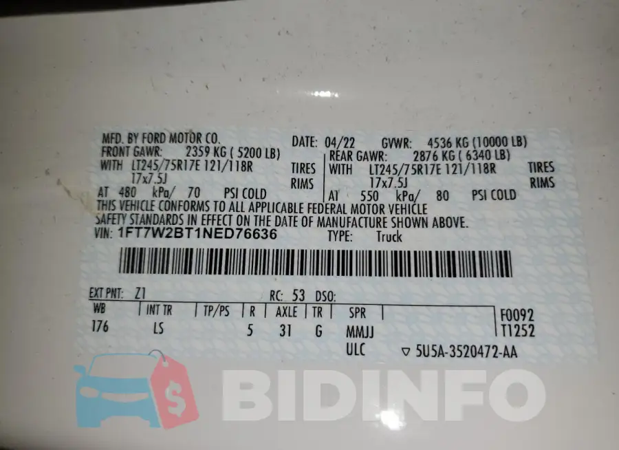 1FT7W2BT1NED76636 Photo# 13