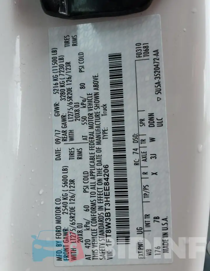 1FT8W3BT3HEE84206 Photo# 12