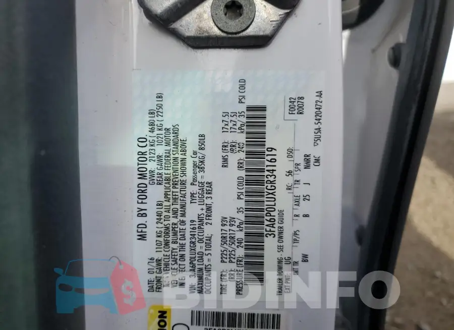 3FA6P0LUXGR341619 Photo# 12