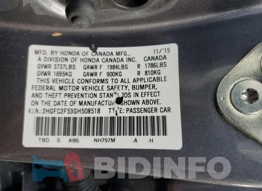 2HGFC2F53GH508518 Photo# 12