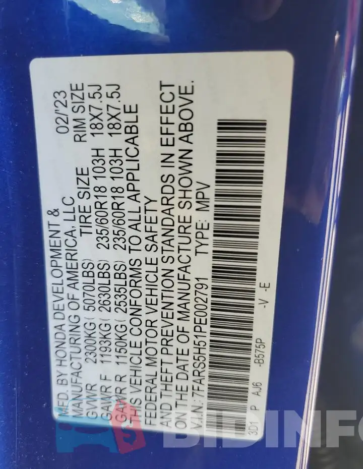 7FARS5H51PE002791 Photo# 14