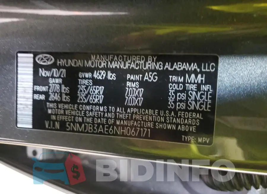 5NMJB3AE6NH067171 Photo# 13