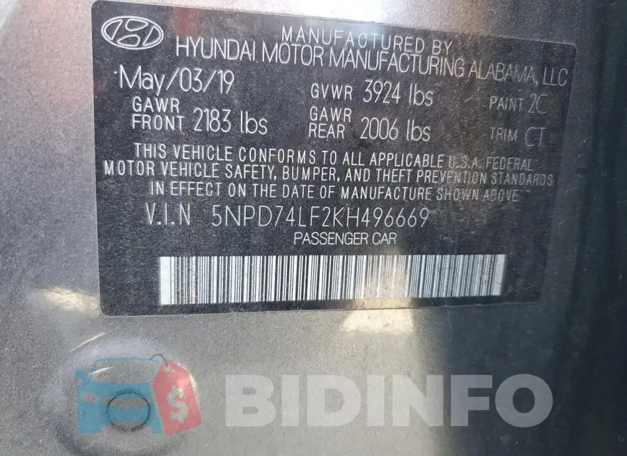 5NPD74LF2KH496669 Photo# 12