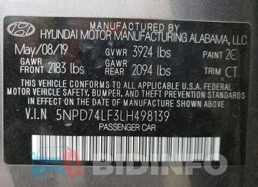 5NPD74LF3LH498139 Photo# 12