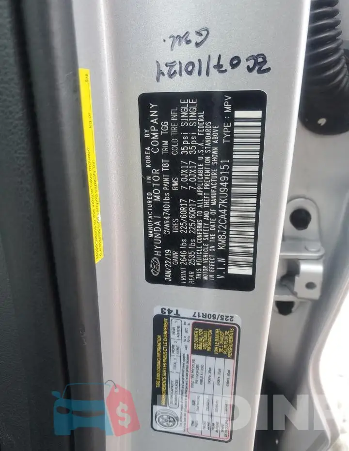 KM8J2CA47KU949151 Photo# 13