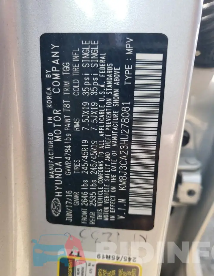 KM8J3CA23HU278081 Photo# 13