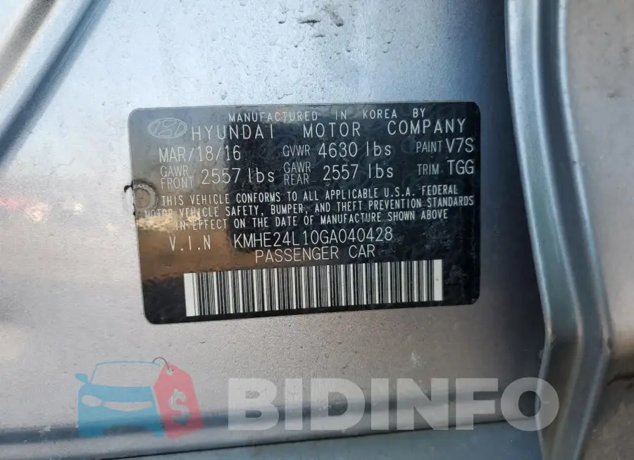 KMHE24L10GA040428 Photo# 12