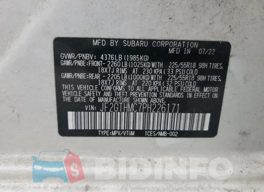 JF2GTHMC7PH226171 Photo# 13