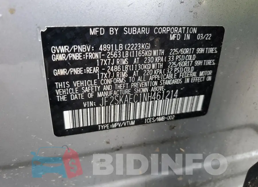 JF2SKAEC1NH461214 Photo# 13
