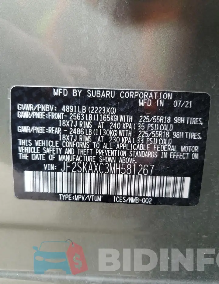 JF2SKAXC3MH581267 Photo# 13