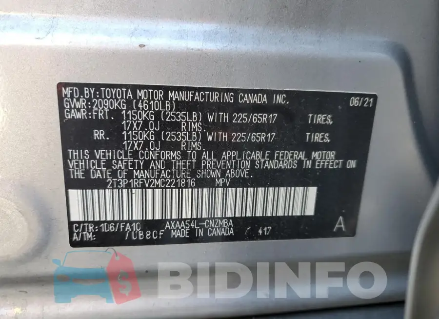 2T3P1RFV2MC221816 Photo# 13