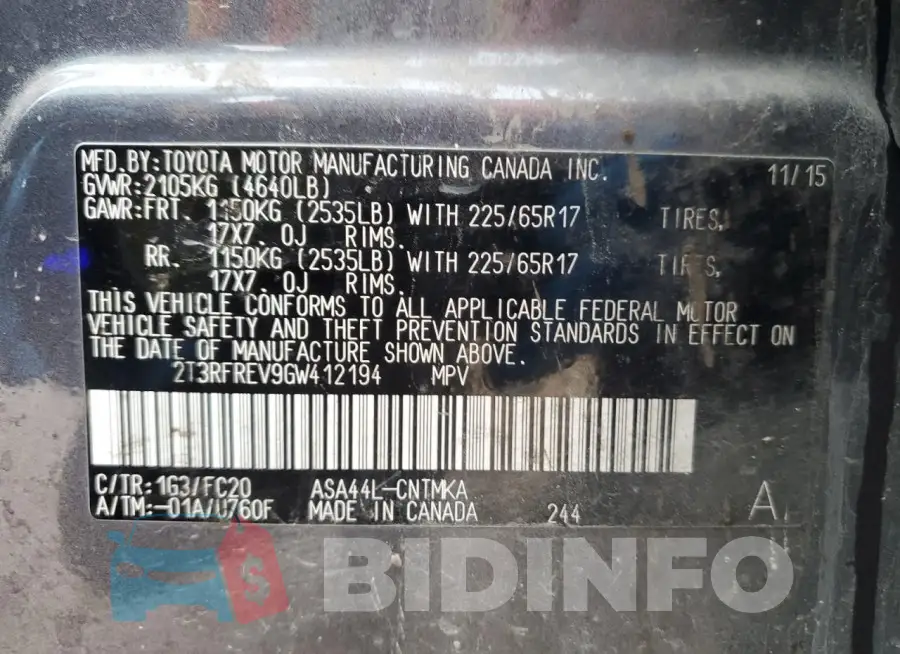 2T3RFREV9GW412194 Photo# 12