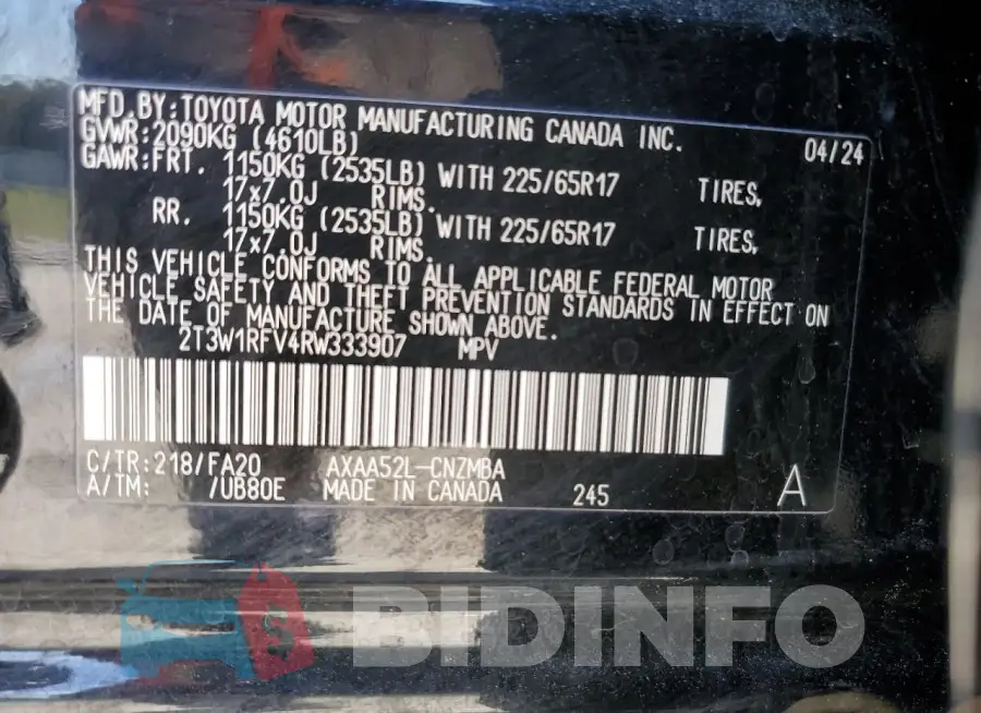 2T3W1RFV4RW333907 Photo# 14