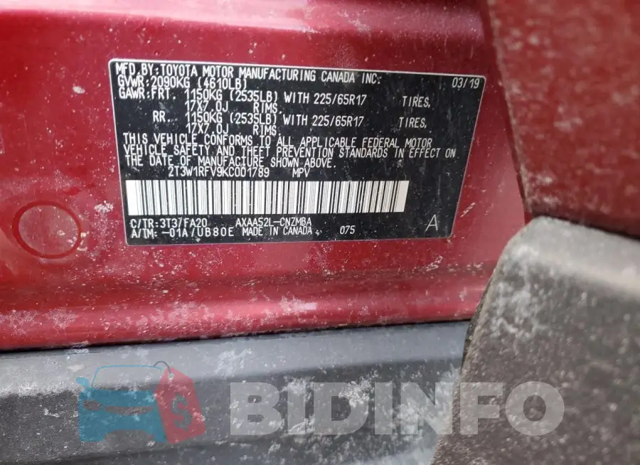 2T3W1RFV9KC001789 Photo# 12