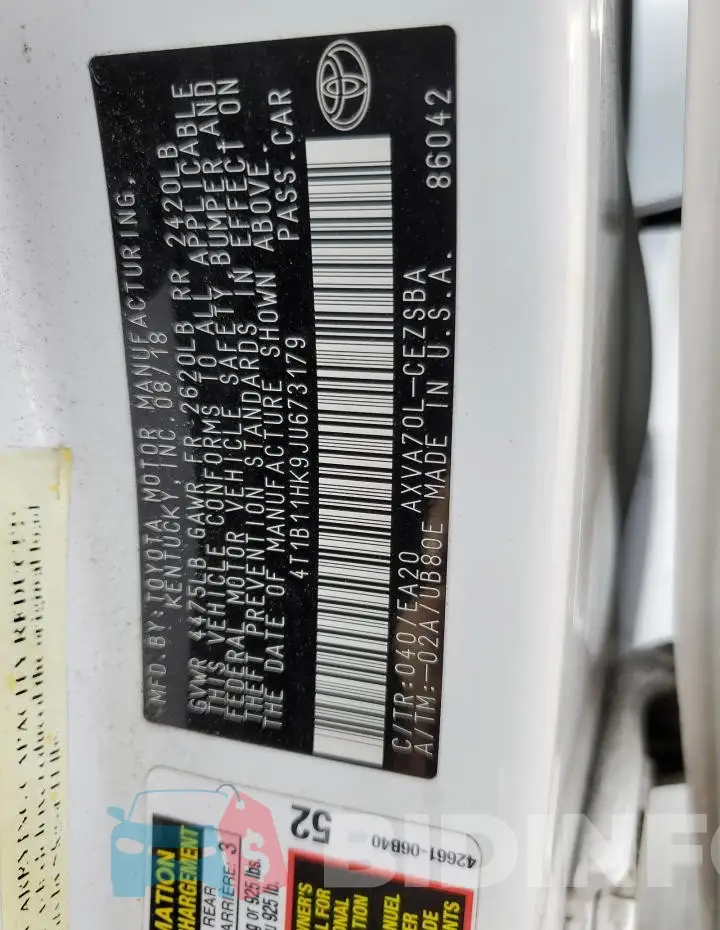 4T1B11HK9JU673179 Photo# 12