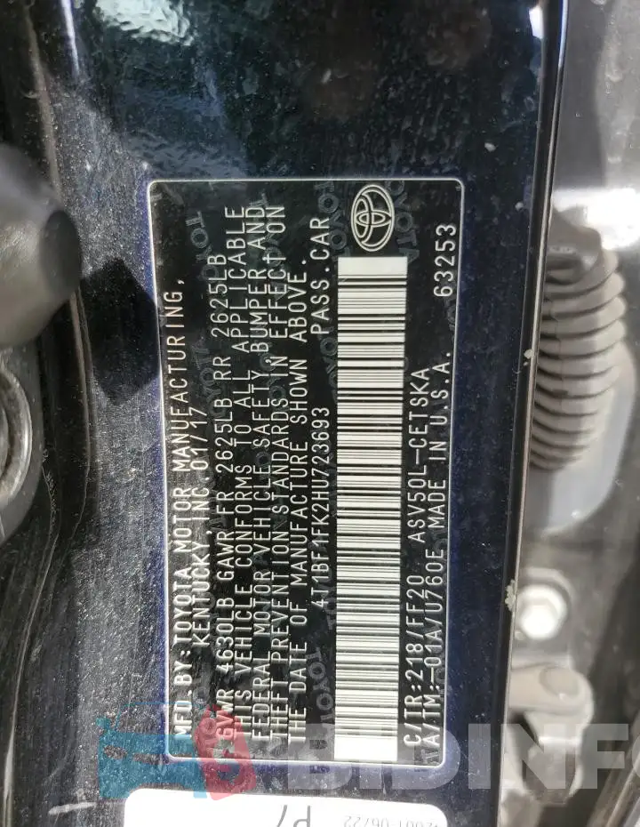 4T1BF1FK2HU723693 Photo# 12