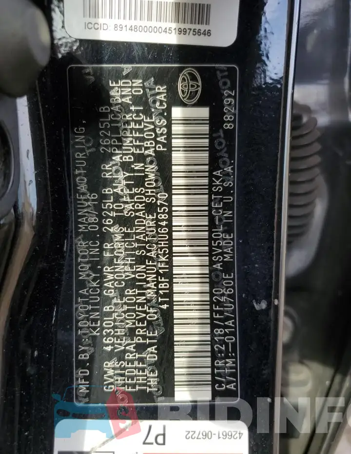 4T1BF1FK5HU648570 Photo# 12