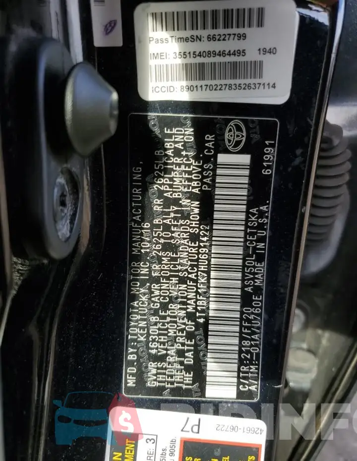 4T1BF1FK7HU691422 Photo# 12