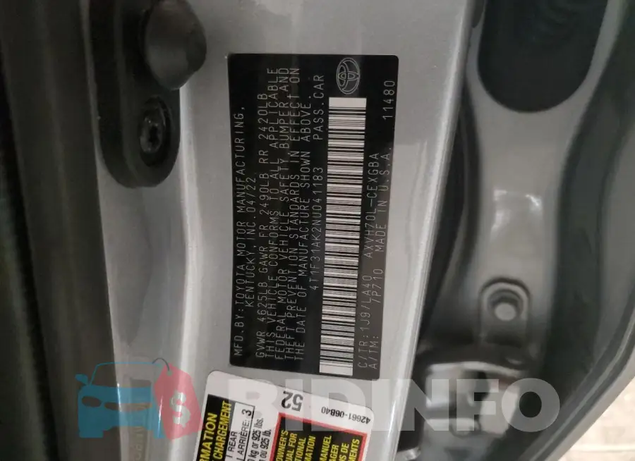 4T1F31AK2NU041183 Photo# 12