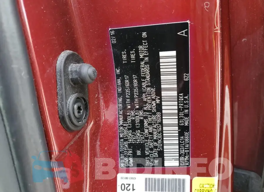 5TDYK3DC1GS716089 Photo# 14