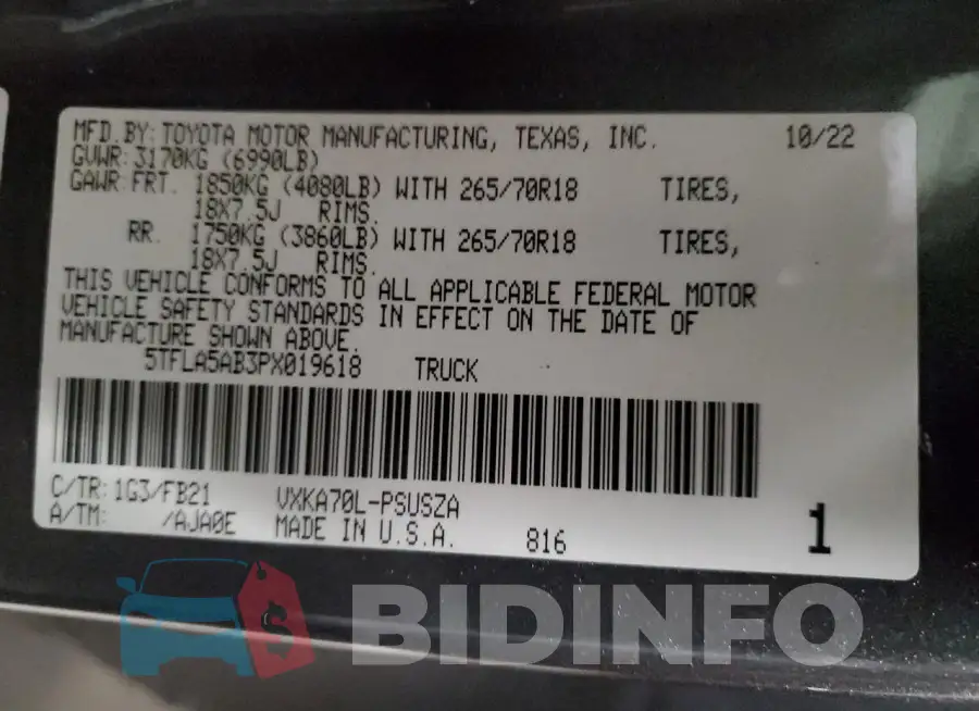 5TFLA5AB3PX019618 Photo# 12