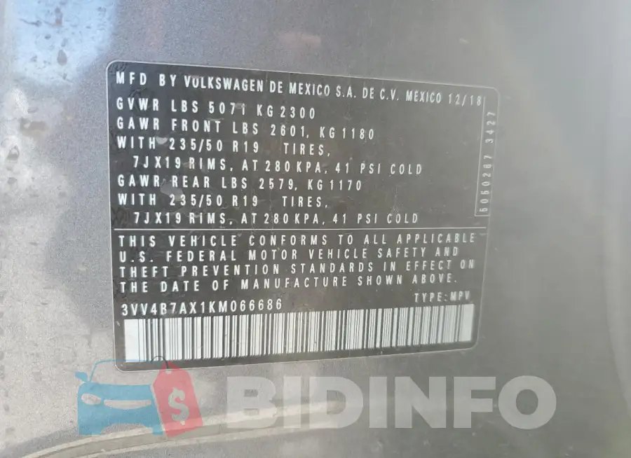 3VV4B7AX1KM066686 Photo# 13
