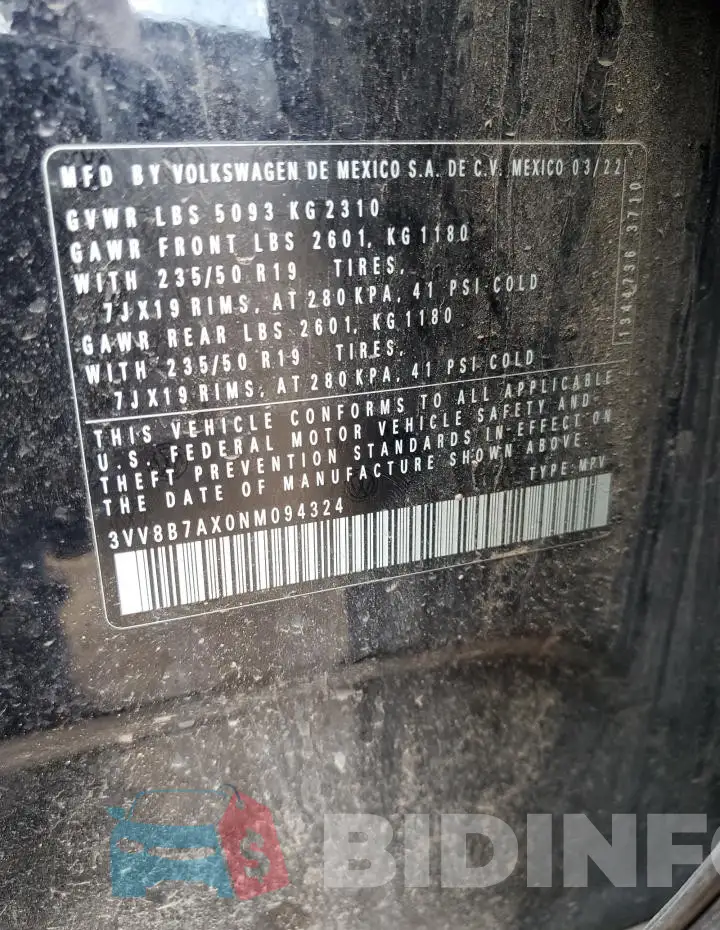 3VV8B7AX0NM094324 Photo# 13