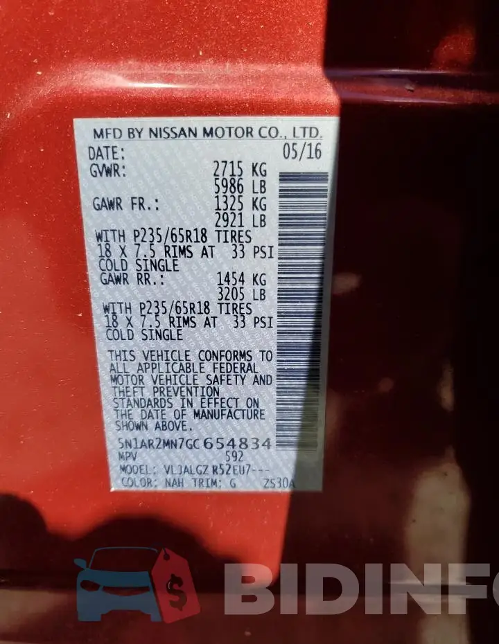 5N1AR2MN7GC654834 Photo# 14