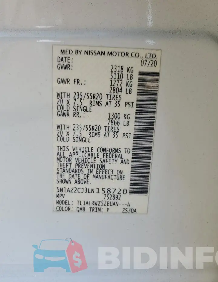 5N1AZ2CJ3LN158720 Photo# 13