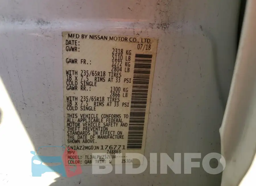 5N1AZ2MG0JN176771 Photo# 13
