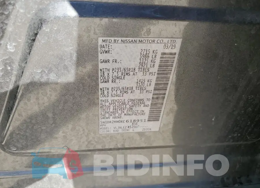 5N1DR2MM0KC618951 Photo# 13