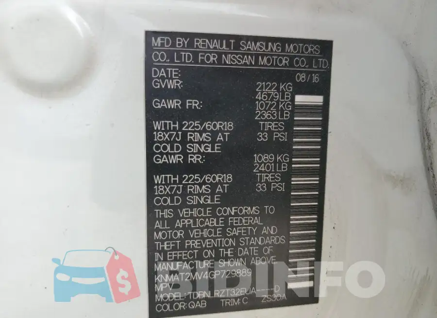 KNMAT2MV4GP729889 Photo# 12