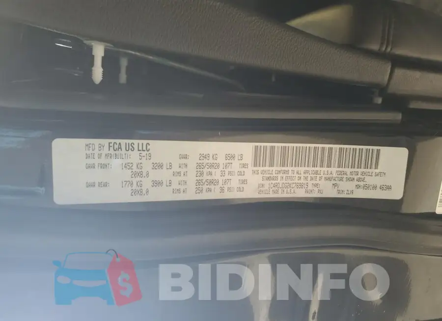 1C4RDJDG2KC769819 Photo# 14