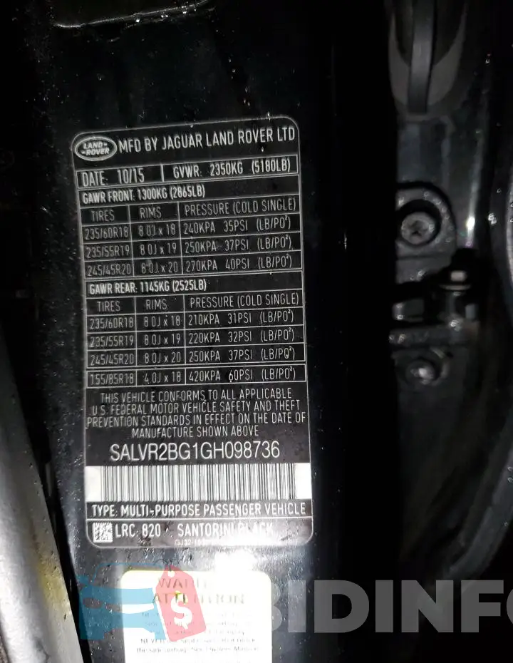SALVR2BG1GH098736 Photo# 13
