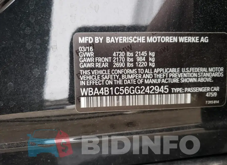 WBA4B1C56GG242945 Photo# 12