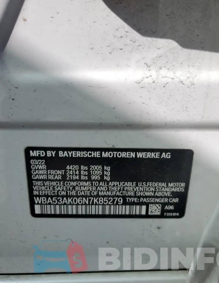 WBA53AK06N7K85279 Photo# 13