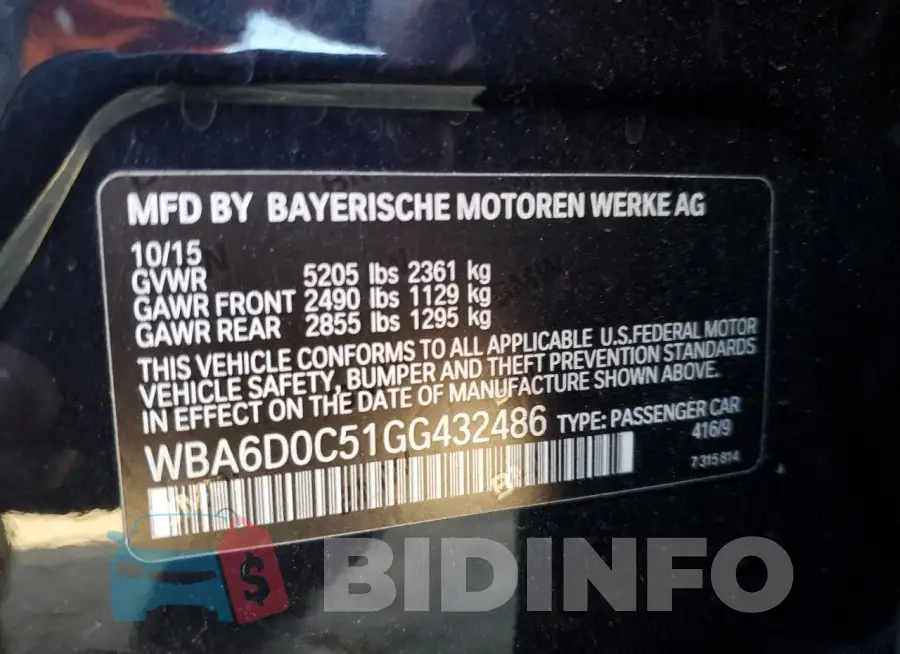 WBA6D0C51GG432486 Photo# 13