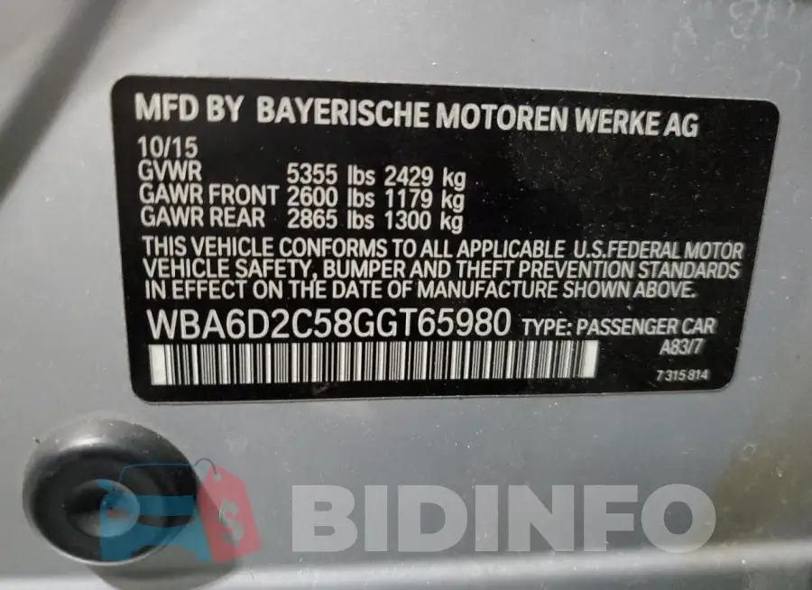 WBA6D2C58GGT65980 Photo# 12