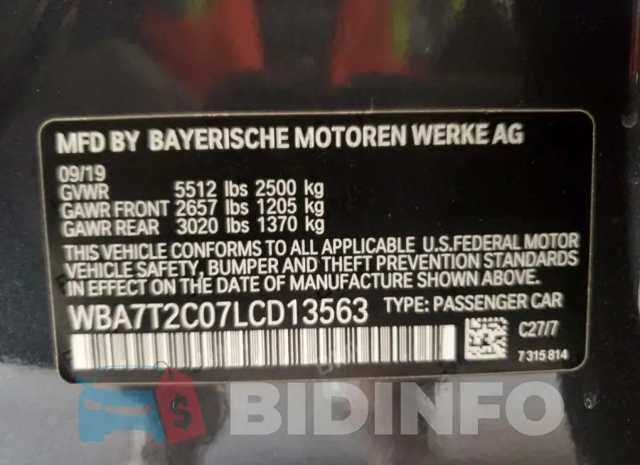 WBA7T2C07LCD13563 Photo# 12