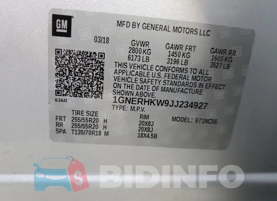 1GNERHKW9JJ234927 Photo# 13