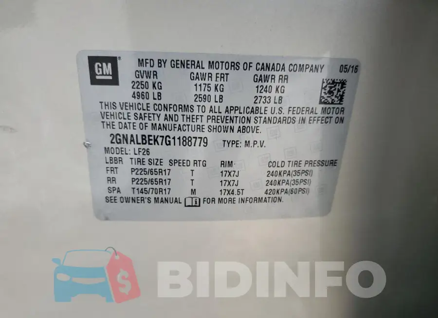 2GNALBEK7G1188779 Photo# 13
