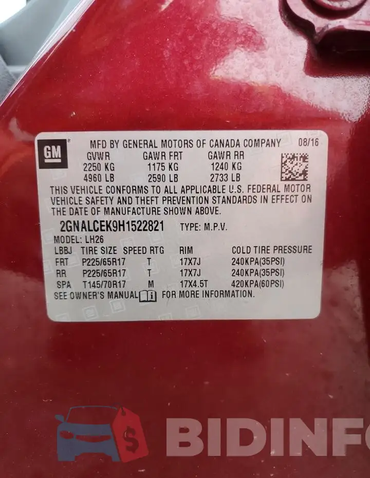 2GNALCEK9H1522821 Photo# 13