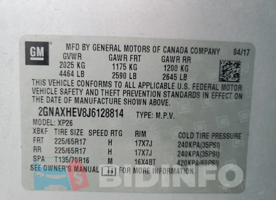 2GNAXHEV8J6128814 Photo# 13