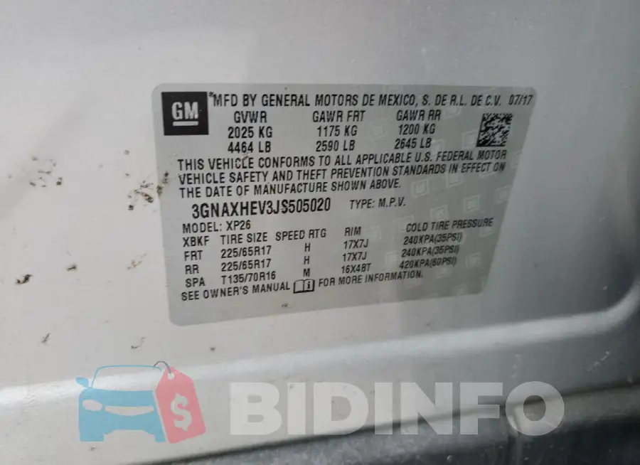 3GNAXHEV3JS505020 Photo# 13