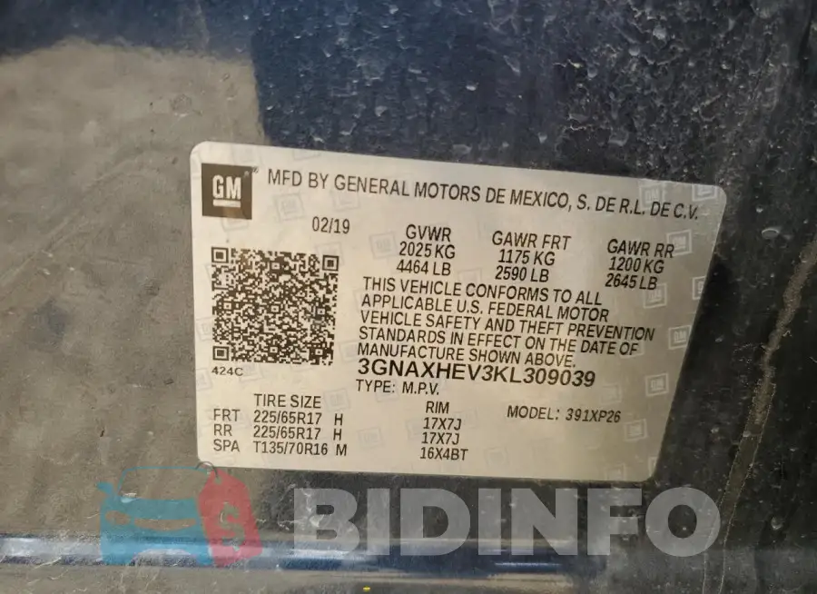 3GNAXHEV3KL309039 Photo# 13
