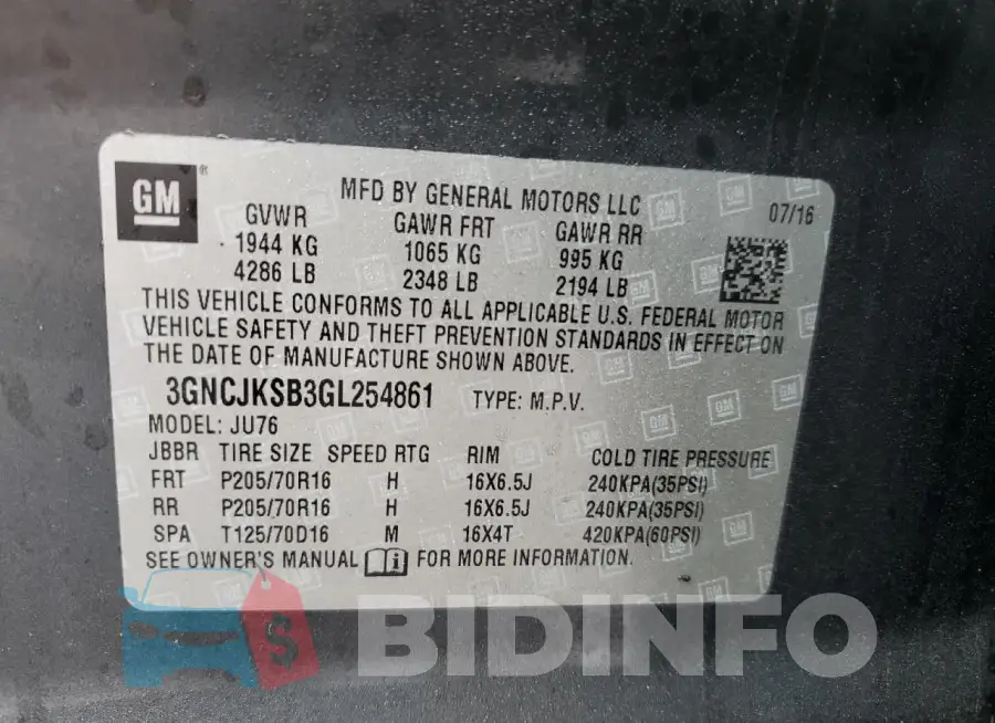 3GNCJKSB3GL254861 Photo# 12