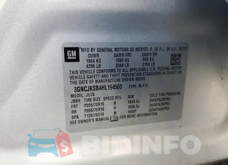 3GNCJKSB4HL194560 Photo# 12