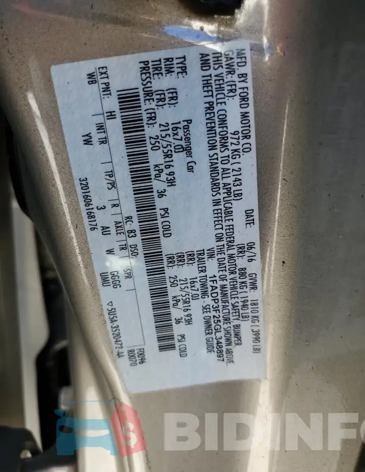 1FADP3F25GL348897 Photo# 13